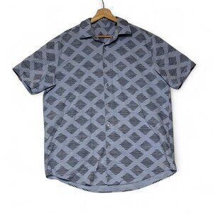 Tasso Elba Shirt Mens Size L Blue Regular Fit Knit Polo Button Down Short Sleeve